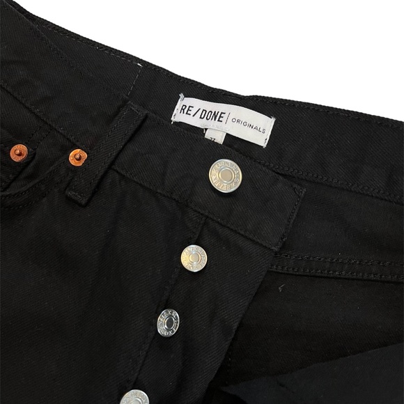 RE/DONE Black Noir Stove Pipe High Rise Cropped Raw Hem Cotton Jeans 27 - Picture 6 of 6